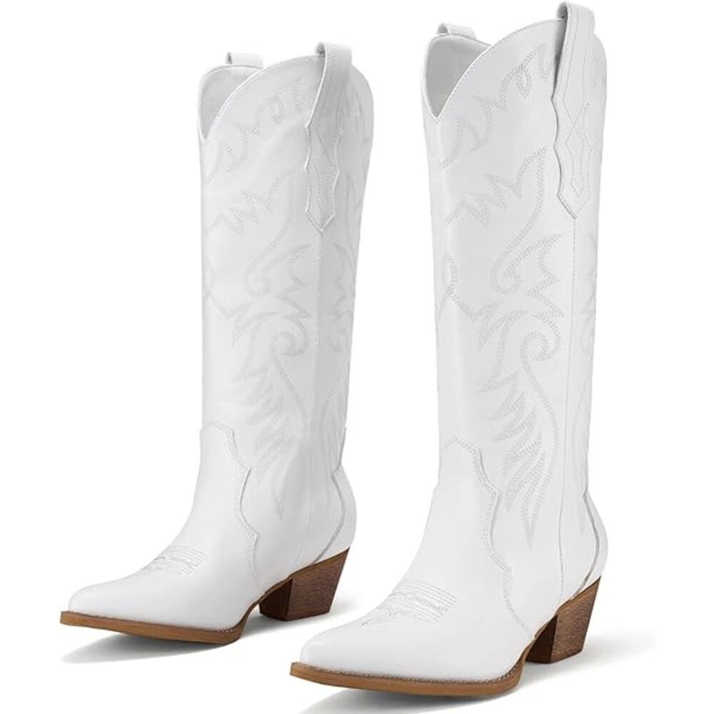 Rollda Cowboy Boots for Women Cowgirl Boots Embroidered Knee-High Western